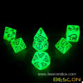 BESCON DARK ELVES Glowing Dice Set (7 piece), Oversized GLOW IN DARK Carved Role Playing Games RPG Dice Set